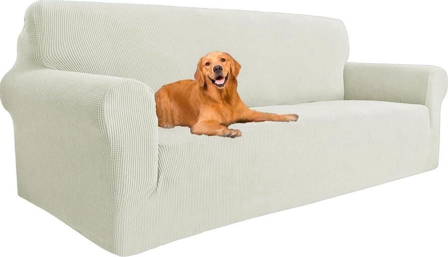 Stretch Bankhoes 3 Zits elastisch en krasbestendig voor huisdier vriendelijke gezinnen Natuurlijk Wit