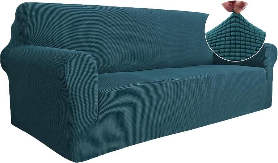 Stretch Bankhoes 3 Zits Elastische Bankhoes Voor Woonkamer Universele Rekbare Armsteun Sofahoes Anti-slip Schuim Krasbestendig Meubelhoes Voor Bank Turquoise
