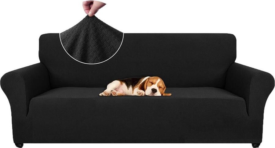 Stretch Bankhoes 3 Zits Elastische Bankhoezen Krasbestendig 1 stuk Zwart