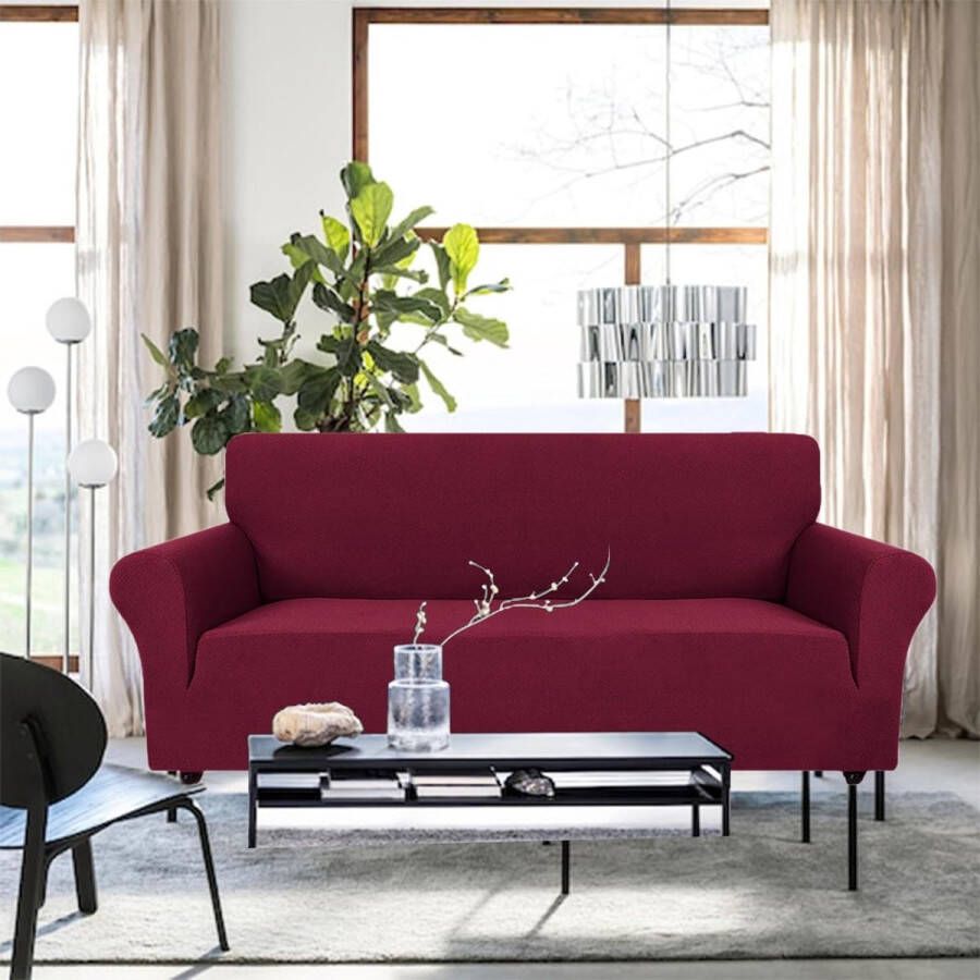 Stretch Bankhoes 3 Zits Elastische Bankhoezen Voor Woonkamer 1 Stuks Universele Rekbare Armsteun Sofahoes Met Anti-slip Schuim Krasbestendig Meubelhoes Voor Bank Bordeaux