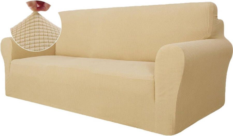 Stretch Bankhoes 3 Zits Elastische Bankhoezen Voor Woonkamer 1 Stuks Universele Rekbare Armsteun Sofahoes Met Anti-slip Schuim Krasbestendig Meubelhoes Voor Bank Beige