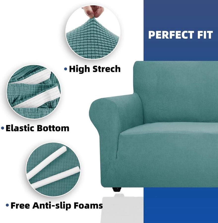 Stretch Bankhoes 4 Zits Elastische Bankhoezen Voor Woonkamer 1 Stuks Universele Rekbare Armsteun Sofahoes Met Anti-slip Schuim Krasbestendig Meubelhoes Voor Bank Lichtblauw