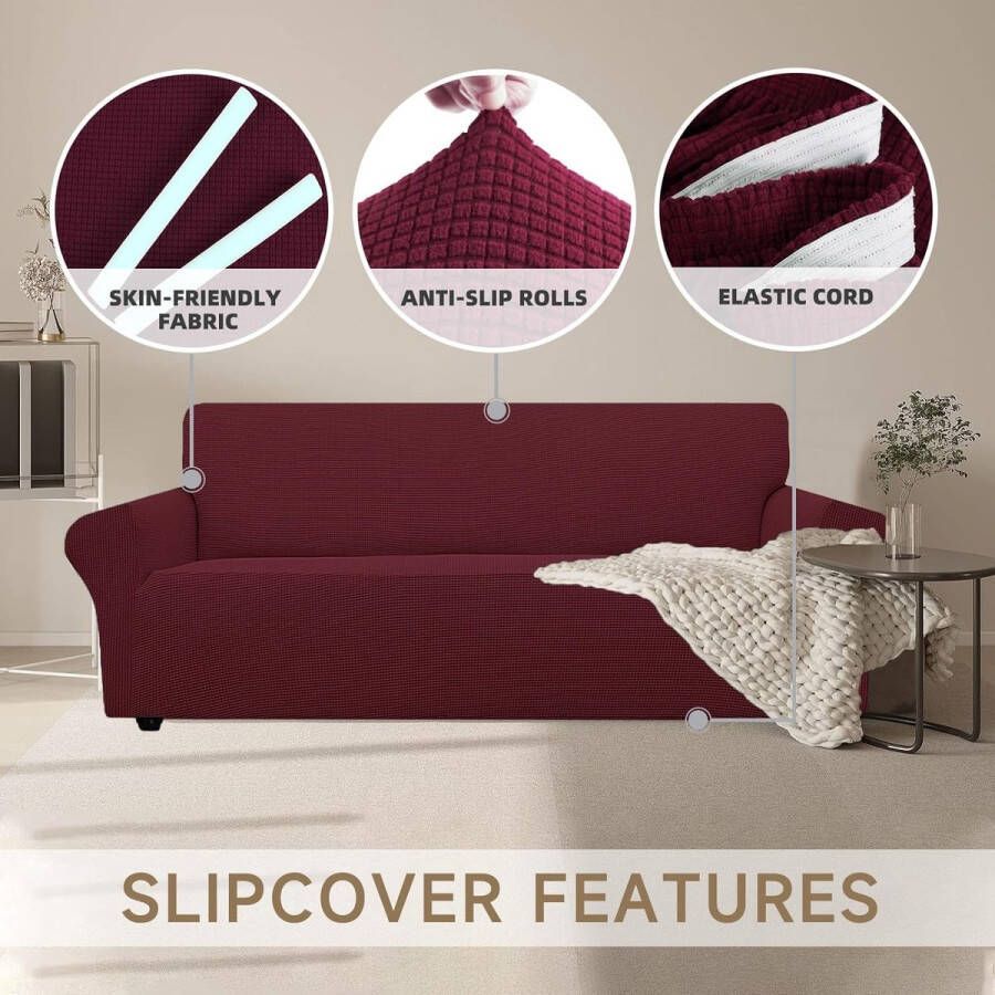 Stretch Bankhoes 3 Zits Elastische Bankhoezen Voor Woonkamer Universele Rekbare Armsteun Sofahoes Krasbestendig Meubelhoes Voor Bank Bordeaux