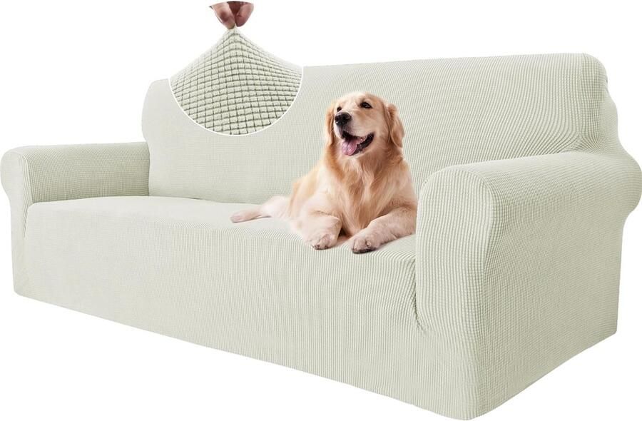 Stretch Bankhoes 3 Zits Elastische Bankhoezen Voor Woonkamer Universele Rekbare Armsteun Sofahoes Krasbestendig Meubelhoes Voor Bank Natuurlijk Wit