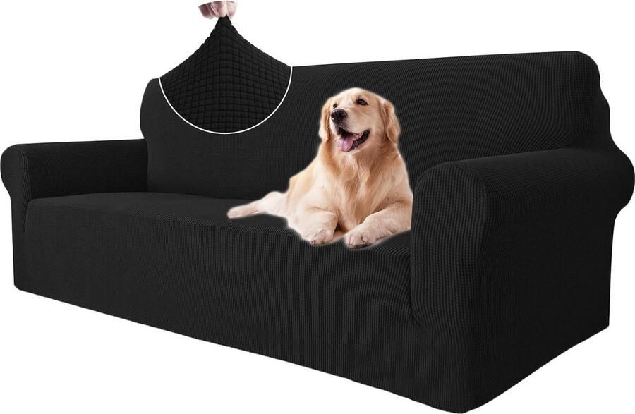 Stretch Bankhoes 3 Zits Elastische Bankhoezen Voor Woonkamer Universele Rekbare Armsteun Sofahoes Krasbestendig Meubelhoes Voor Bank Zwart
