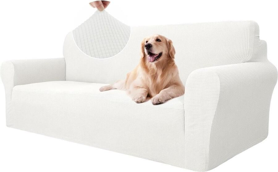 Stretch Bankhoes 3 Zits Elastische Bankhoezen Voor Woonkamer Universele Rekbare Armsteun Sofahoes Krasbestendig Meubelhoes Voor Bank Wit