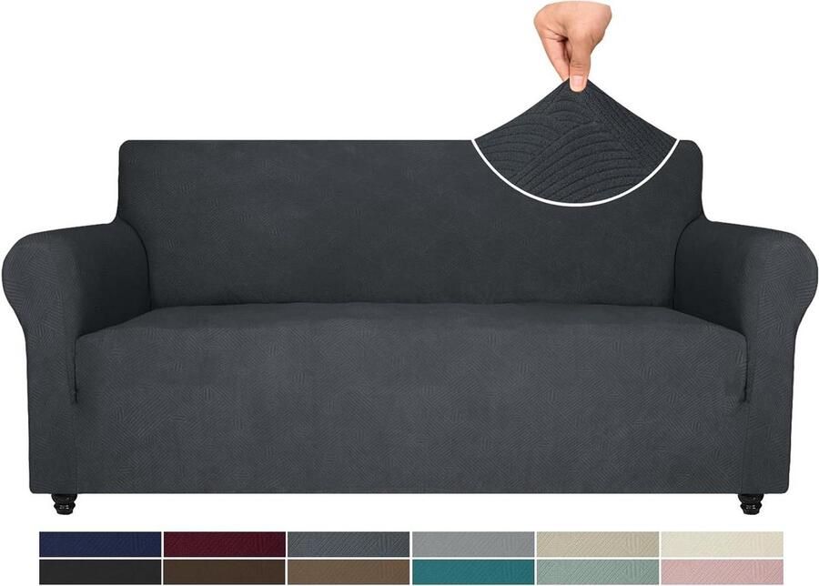 Lexium Stretch bankhoes 3 zits Elastische bankhoezen voor woonkamer Universele rekbare armsteun Sofahoes met anti-slip foam Krasbestendige meubelhoes voor bank Donkergrijs