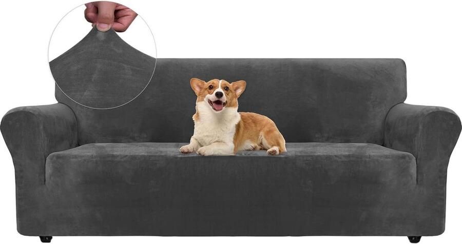 Stretch Bankhoes 3 Zits Elastische Bankhoezen Voor Woonkamer Universele Sofahoes Met Anti-slip Grijs Bankhoes