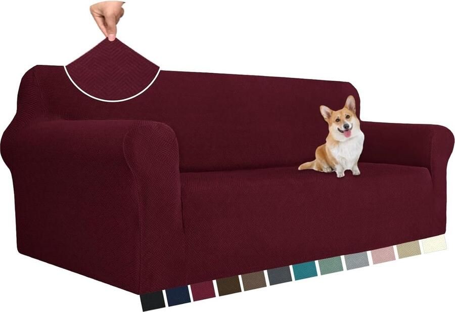 Stretch Bankhoes 3 Zits Elastische Bankhoezen voor Woonkamer Universele Sofahoes met Anti-slip Krasbestendige Meubelhoes Rood