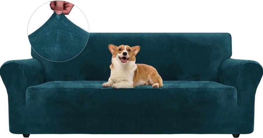 Stretch Bankhoes 3 Zits Elastische Meubelhoes 1 Stuks Donkergroen Krasbestendig