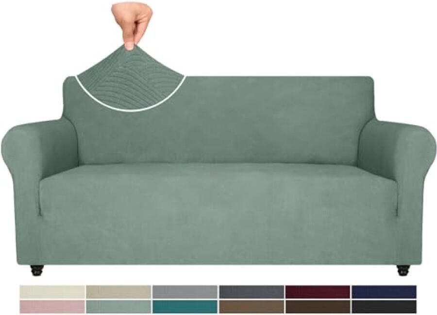 Stretch Bankhoes 3 Zits Elastische Rekbare Sofahoes met Antislip Schuim Krasbestendig Meubelhoes voor Bank Lichtgroen - Foto 2