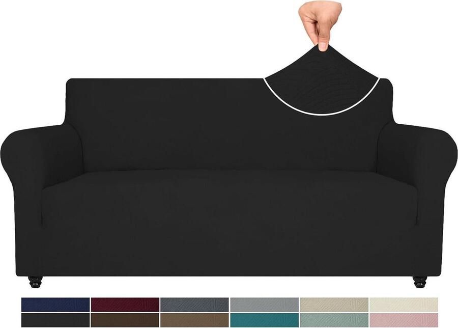 Stretch Bankhoes 3 Zits Elastische Woonkamer Meubelhoes 1 Stuk Zwart Krasbestendig