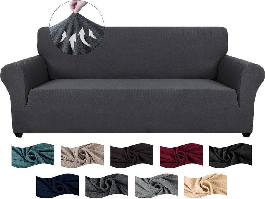 Stretch Bankhoes 3 Zits Krasbestendig Geschikt voor Honden en Katten Donkergrijs