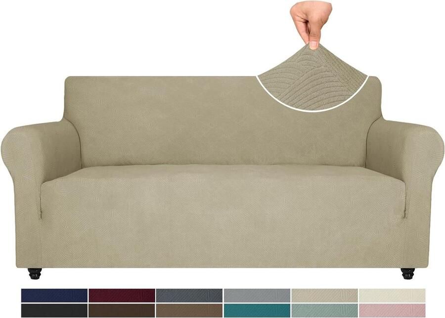Stretch Bankhoes 3 Zits Universele Elastische Sofahoes voor Woonkamer Kaki