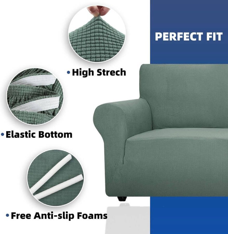 Stretch Bankhoes 4 Zits Elastische Bankhoezen Voor Woonkamer 1 Stuks Universele Rekbare Armsteun Sofahoes Met Anti-slip Schuim Krasbestendig Meubelhoes Voor Bank Groen