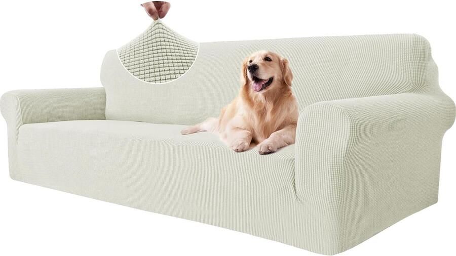 Stretch Bankhoes 4 Zits Elastische Bankhoezen Voor Woonkamer Universele Rekbare Armsteun Sofahoes Krasbestendig Meubelhoes Voor Bank Natuurlijk Wit