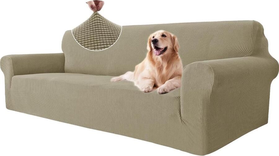 Stretch Bankhoes 4 Zits Elastische Bankhoezen Voor Woonkamer Universele Rekbare Armsteun Sofahoes Krasbestendig Meubelhoes Voor Bank Khaki