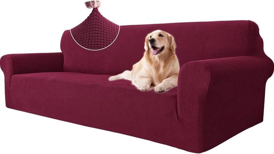 Stretch Bankhoes 4 Zits Elastische Bankhoezen Voor Woonkamer Universele Rekbare Armsteun Sofahoes Krasbestendig Meubelhoes Voor Bank Bordeaux