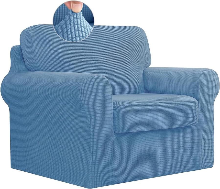 Stretch bankhoes antislip meubelbeschermer 1 stuk blauw jacquardstof 1-zits