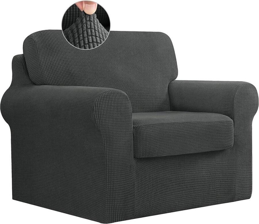 Stretch bankhoes antislip meubelbeschermer 1 stuk donkergrijs jacquardstof 1-zits (80-120 cm)