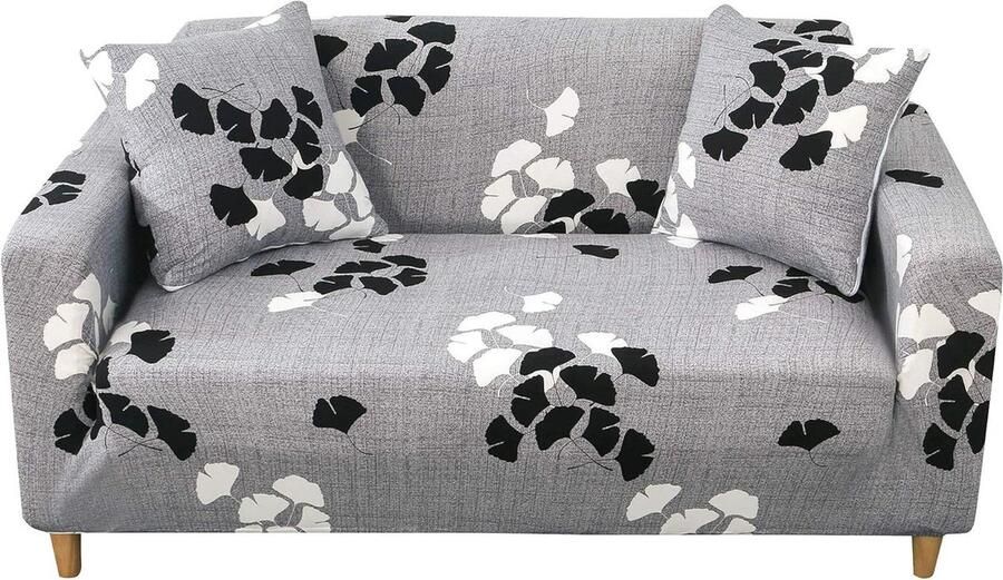 Bankhoezen moderne elastische bankovertrek stretch 1 2 3 4-zits antislip bloemenprint bankhoes voor bank meubelbescherming (grijs-esdoornblad 2-zitsbankhoes: 141-180 cm)