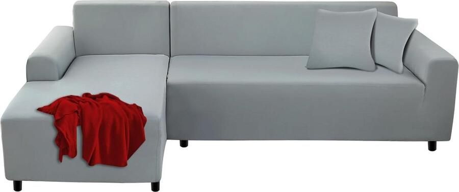 Bankhoes L-vorm hoekbank 2 stuks stretch bankovertrek met kussenslopen afneembaar elastisch universeel lichtgrijs hoekbank overtrek