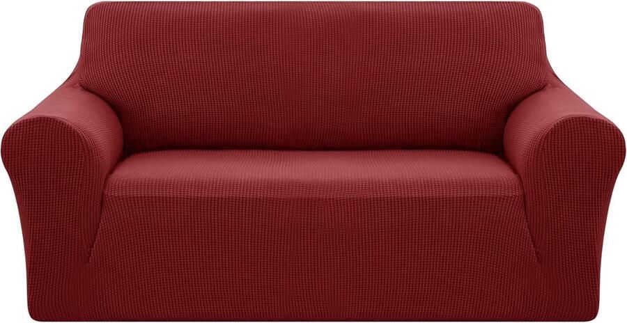 Stretch Bankhoes Luxe Fluweel Geschikt voor 2 Zits Loveseat 145-175 cm Bordeaux