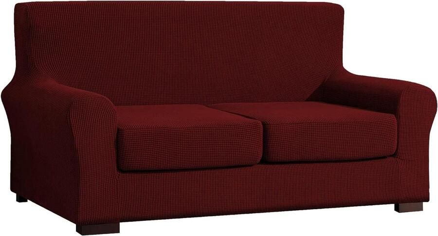 Stretch bankhoes met aparte zitkussenslopen elastische bankovertrek wijnrood 2-zits