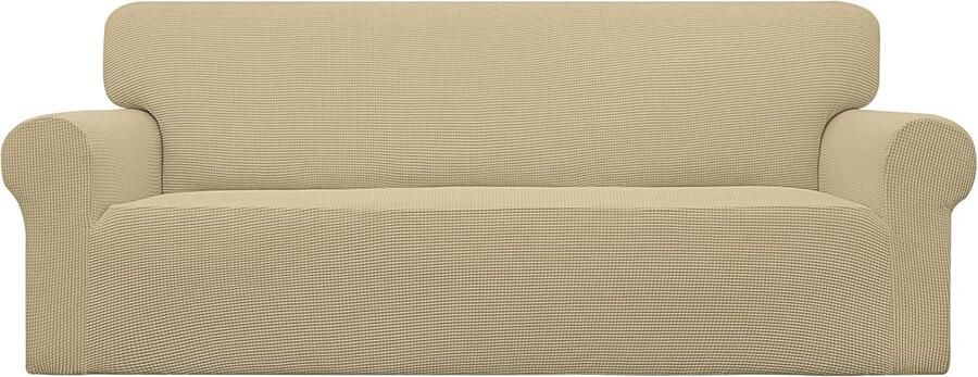 Stretch bankhoes stretch stof meubelbeschermer antislip schuim bankhoes polyester spandex jacquard stof met klein ruitjesmotief (beige)