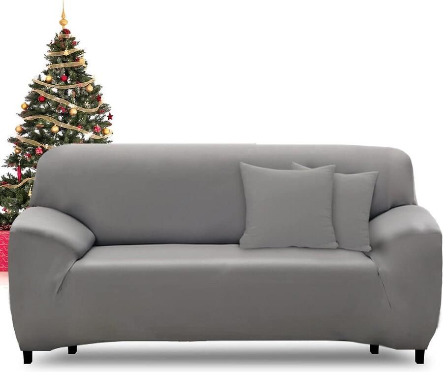 Stretch Bankhoes voor 3-zits Bank Modern Antislip Grijs Elastaan