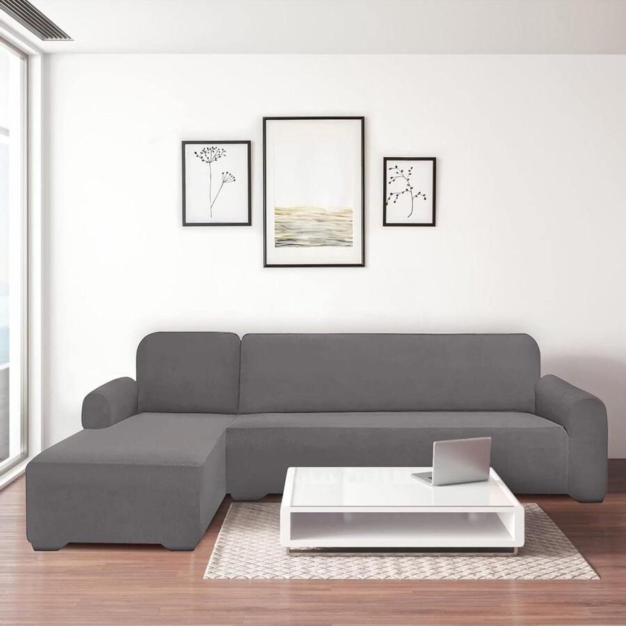Bankhoes L-vorm hoekbankovertrek stretch grijs 3-zits + 2-zits 1 2 3 4-zits