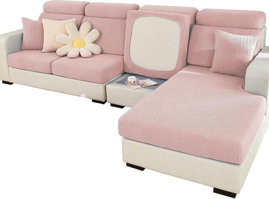 Stretch bankovertrek universeel elastisch antislip voor bankkussen L-vormige chaise longue meubelbescherming Grijs