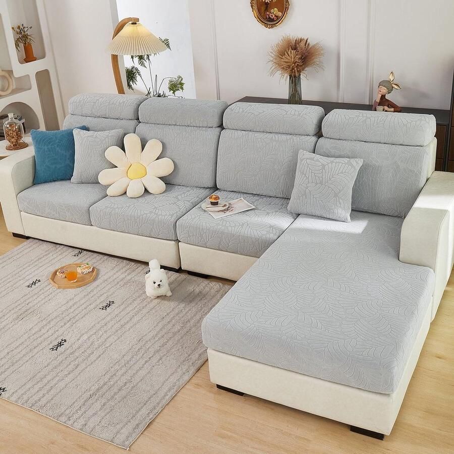 Stretch bankovertrek voor L-vormige chaise longue Universeel elastisch en antislip Meubelbescherming