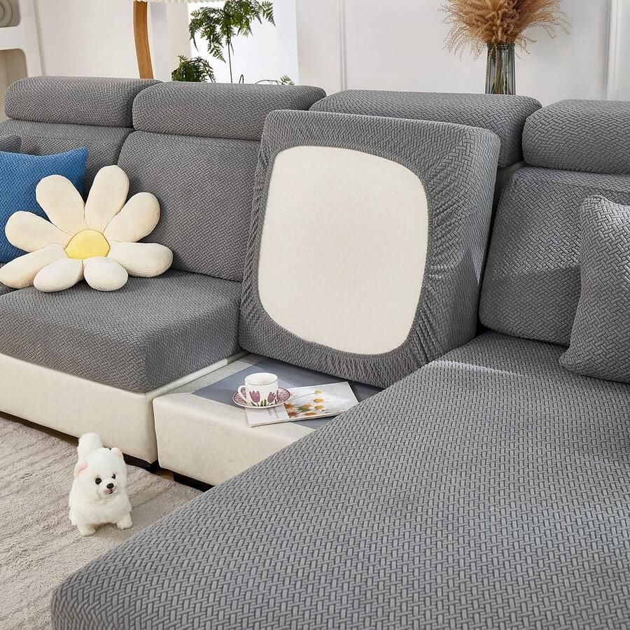 Stretch bankovertrek universeel elastisch antislip voor L-vormige chaise longue bankkussen meubelbescherming