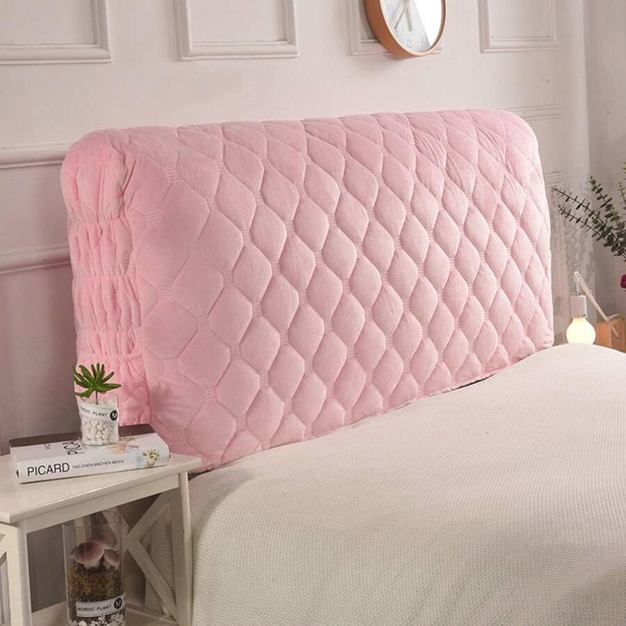 Stretch Bed Hoofdeinde Cover Effen Kleur Fluweel & Gewatteerd Bescherming voor Slaapkamer Roze 150cm