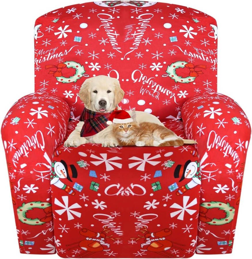 Stretch Cover for Relaxing Chair Christmas Stretch Armchair Cover Relaxing Chair Armchair Protector for Relaxing Chair 4-Piece Set with Side Pocket Non-Slip Xmas Recliner Cover Xmas Yeti