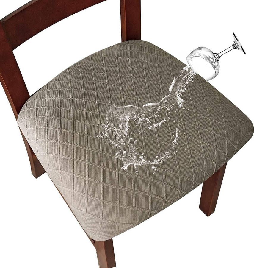 Stretch Diamond Mesh Waterdichte Eetkamerstoelhoezen Keukenstoelhoezen met gesp (Taupe 6)