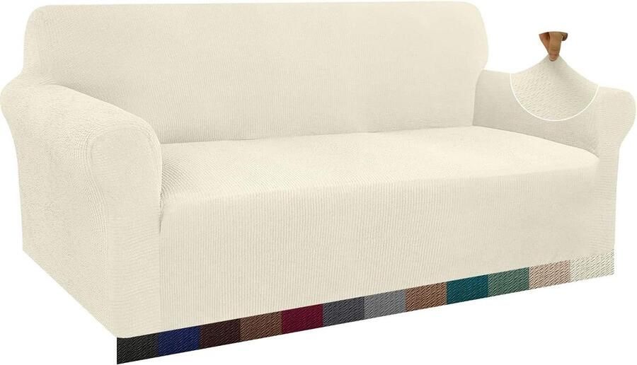 Stretch Dikke bankhoes 3-zits stijlvolle bankovertrek meubelhoezen antislip krasbestendig jacquard elastaan stof crème