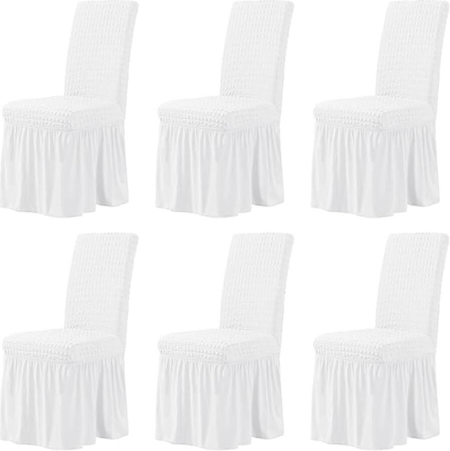 Stretch eetkamerstoelhoezen met rok Set van 6 stoelhoezen in wit voor een stijlvolle uitstraling