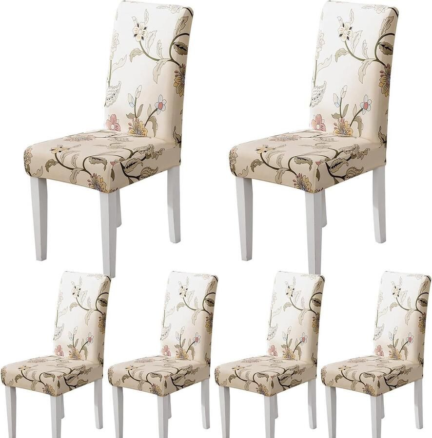 Stretch Hoezen voor Eetkamerstoelen Set van 4 6 Stuks Dekking en Bescherming voor Meubels met Bloemenpatroon