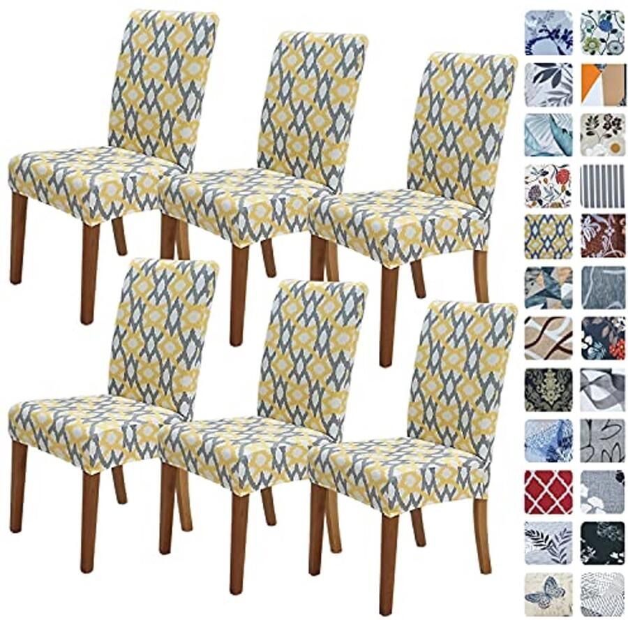 Stretch Eetkamerstoelhoezen Set van 6 Wasbare Spandex Slipcovers voor Stoelen
