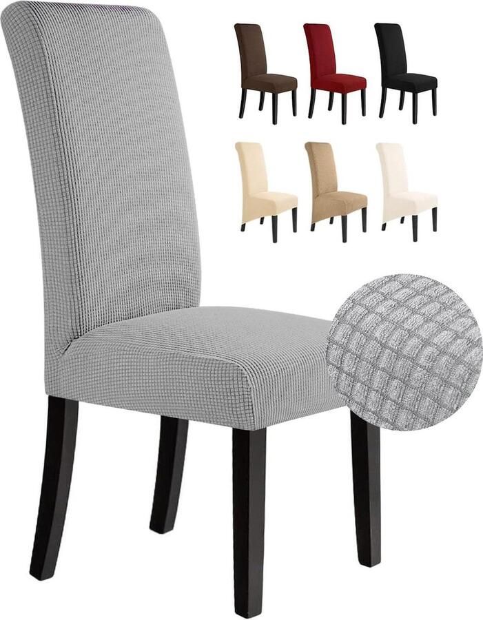 Stretch Eetstoelhoes Verwijderbare en Wasbare Stoelhoes voor Eetkamerstoel Thuis Restaurant Hotel Decor Zilvergrijs Set van 6 Stoelhoezen