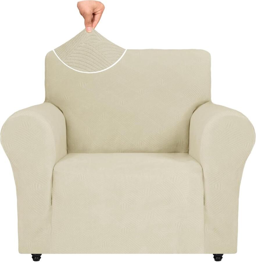 Stretch Fauteuil Cover Bankhoes 1-zits Antislip Bank Cover Elastische Bank Cover Met Armleuningen Bankhoes Beige