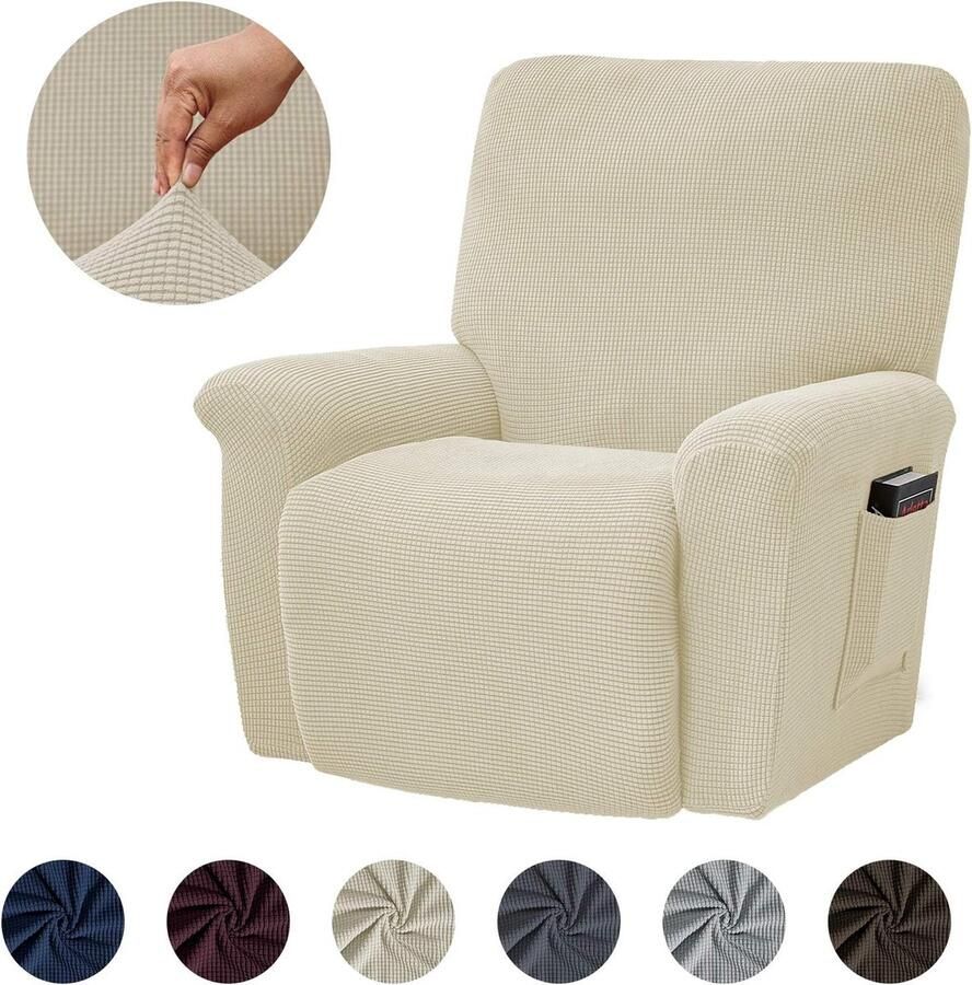 Stretch fauteuil voor woonkamer fauteuil slipcover met zijzak standaard voor woonkamer bankovertrek (fauteuil beige)