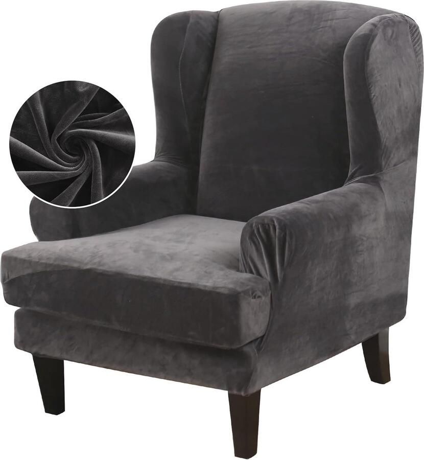Stretch fluwelen pluche hoes voor vleugelstoelen 2-delige slipcover voor fauteuils