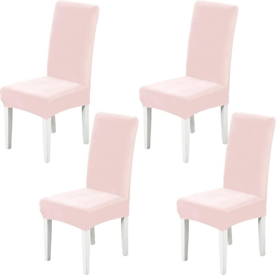 Stretch fluwelen stoelhoezen set van 4 roze