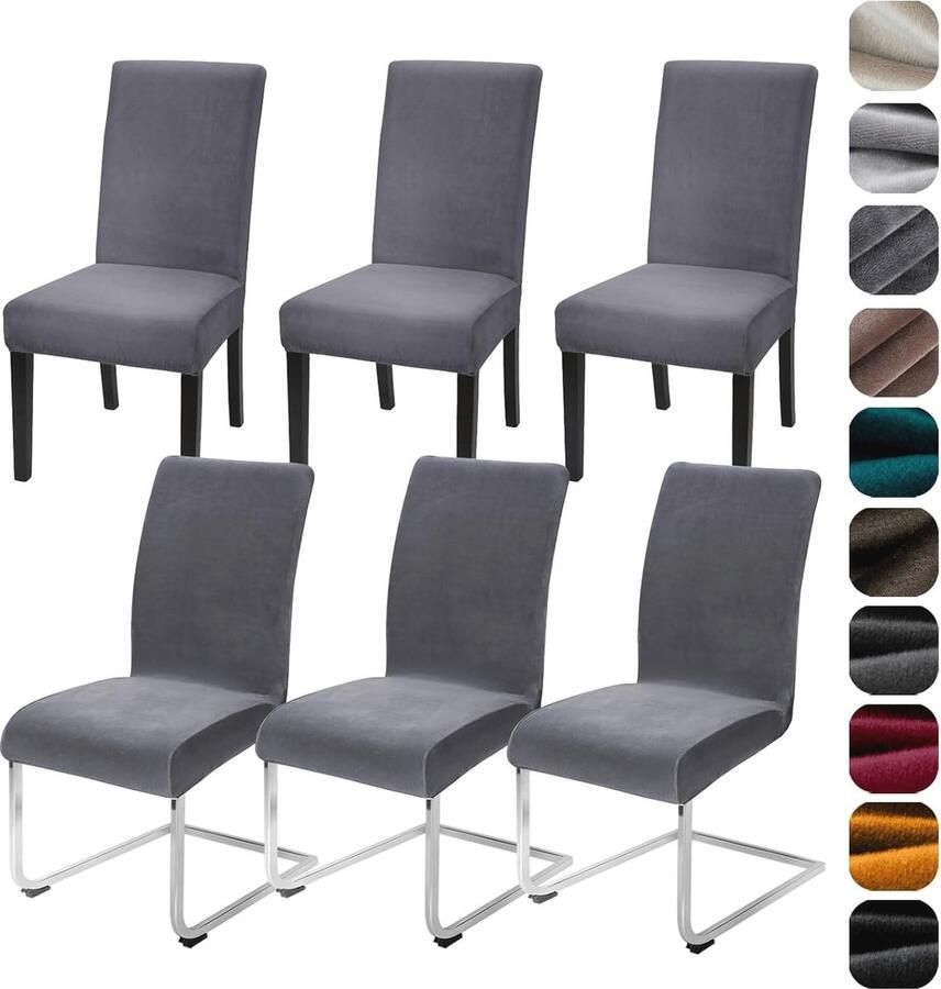 Stretch fluwelen stoelhoezen set van 4 6 elastische wasbare en beschermende hoezen voor keuken restaurant en speciale gelegenheden (grijs 6 stuks)
