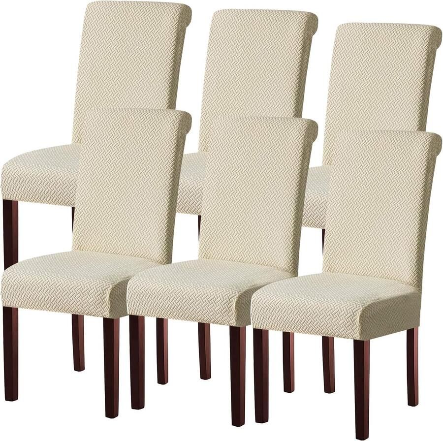 Stretch Jacquard afneembare eetkamerstoelhoezen voor eetkamerstoelen Set van 1 2 4 6 Parsons stoel beschermer decoratie hoezen (crème 6 stuks)