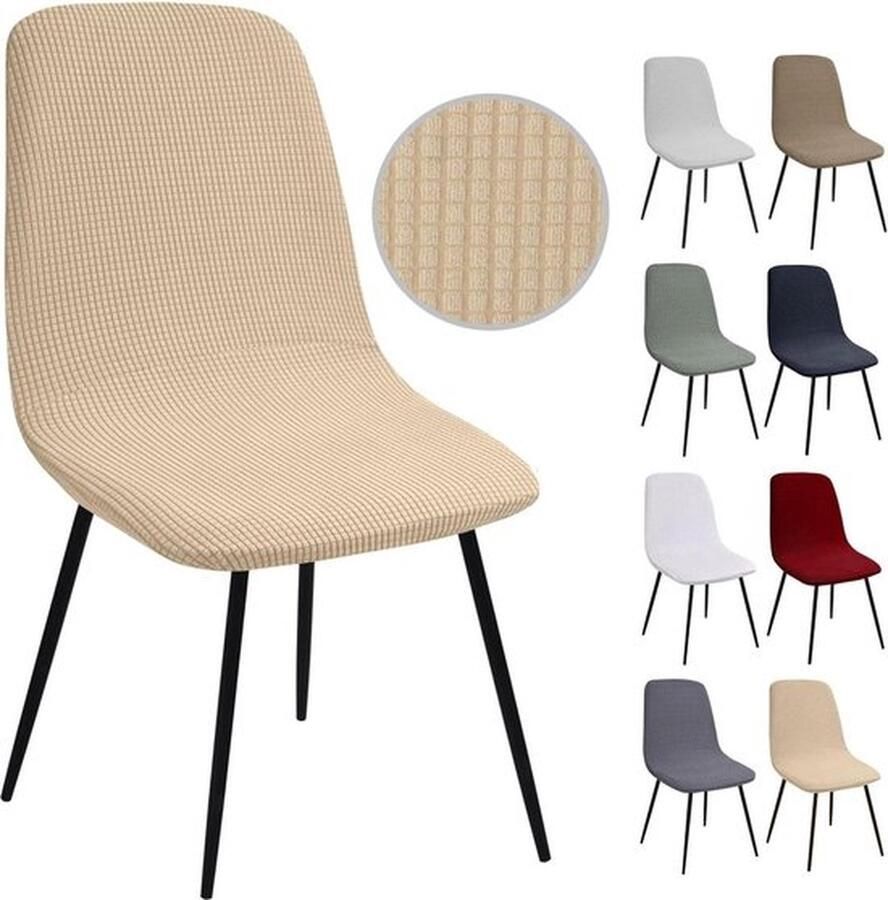 Stretch Jacquard Eetkamerstoelhoes Set van 6 Universeel Afneembaar en Wasbaar voor Eetkamer Hotel Banket Bruiloft Feest Y-Beige