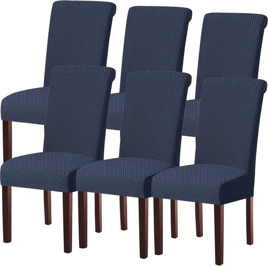 Stretch Jacquard Eetkamerstoelhoezen Afneembare Stoelhappers voor Eetkamerstoelen Set van 1 2 4 6 Decoratieve Stoelbescherming (Navy 6 Stuks)